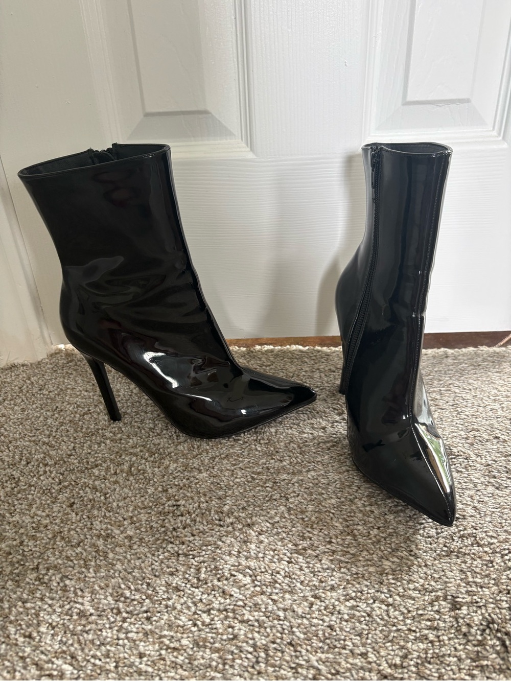 Black Patent Pointed Toe Stiletto Ankle Boots